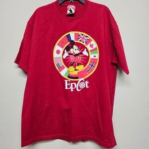 Mickey Inc Epcot World Showcase Graphic T-Shirt Red Disney Mens L